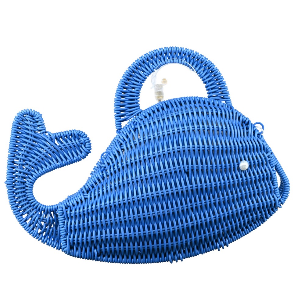 NWT Tommy Bahama Fish Straw Purse Wicker Whale Crossbody Clutch Navy Resort Bag